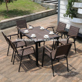 Outdoor modern plastic wood dining set with 6 seater aluminum frame wood garden backyard furniture